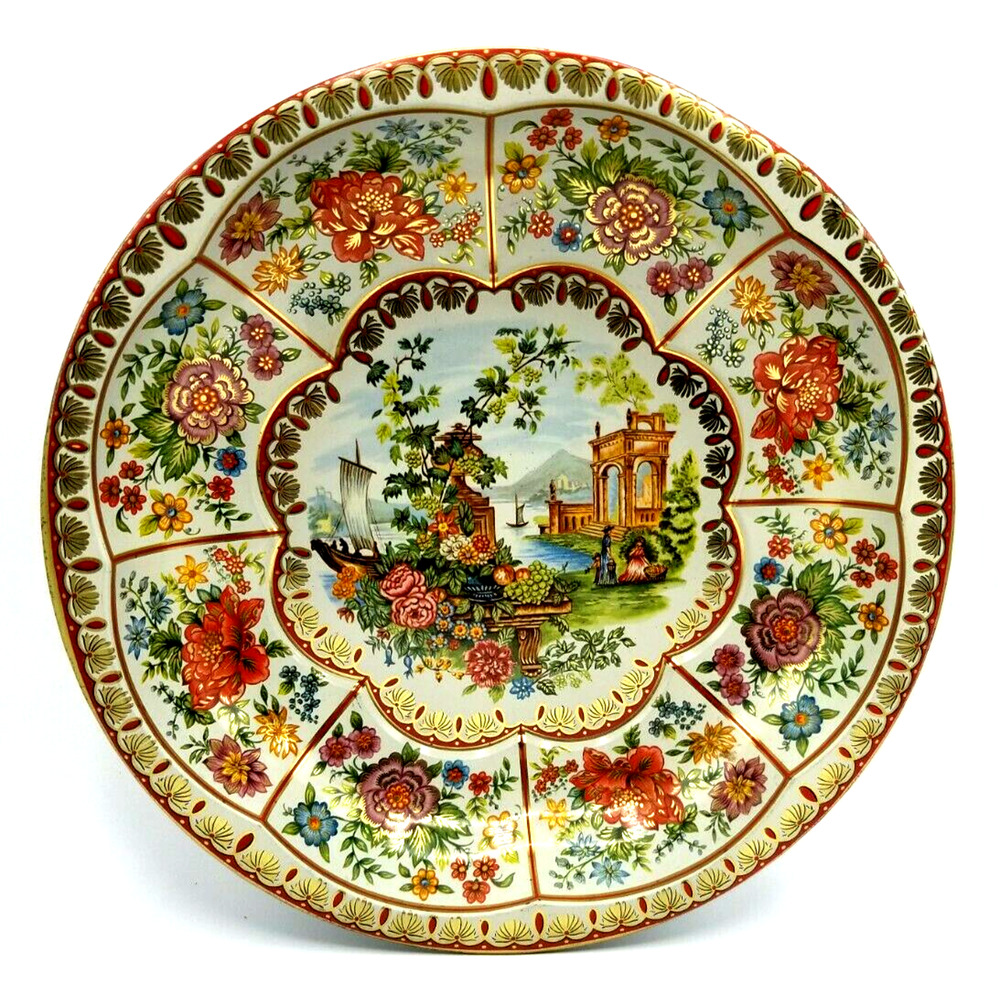 Daher Decorated Ware Tin Bowl 10.5x2" Ships & Flowers England Vintage 1971